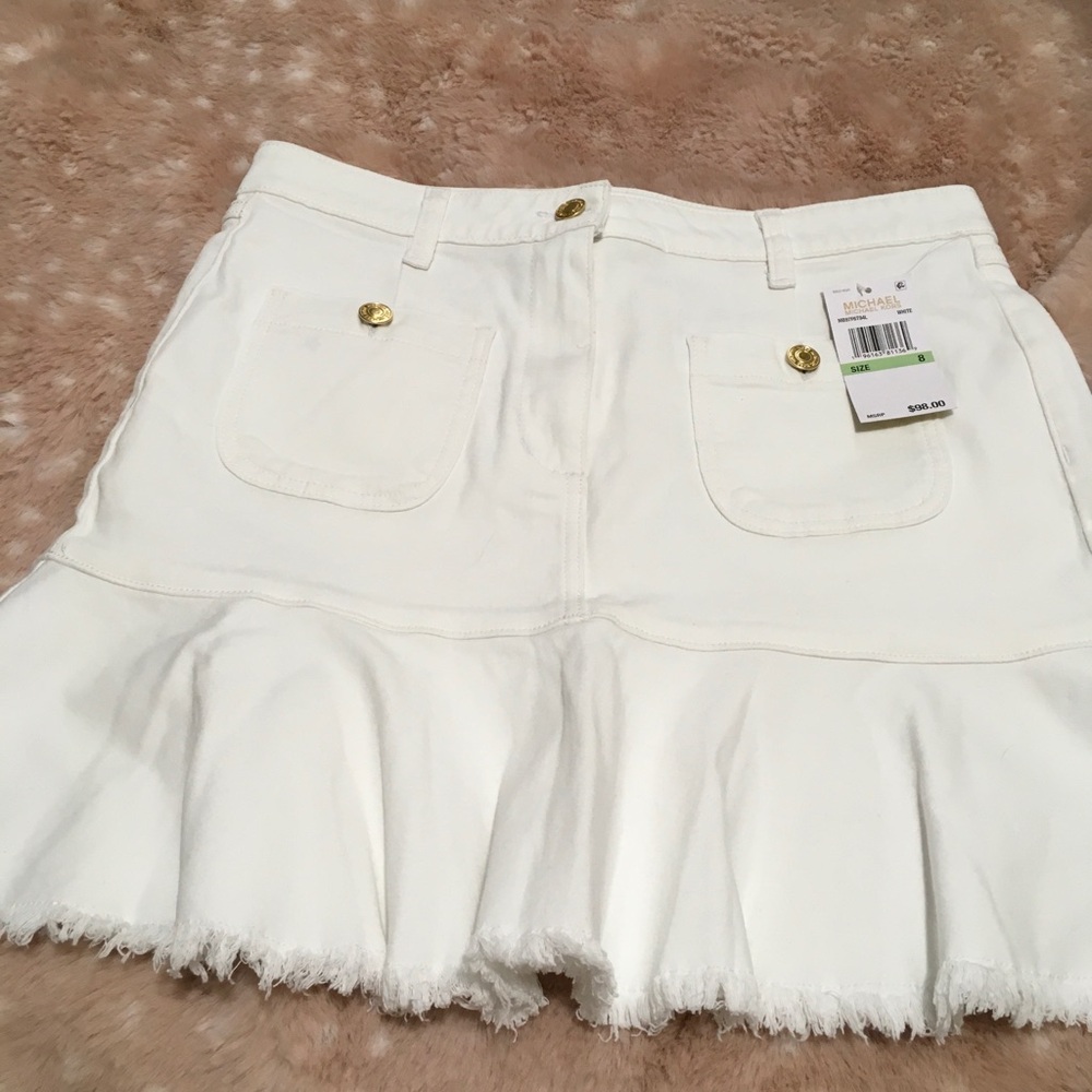 Michael Kors Women's White Ruffle Denim Hem Skirt